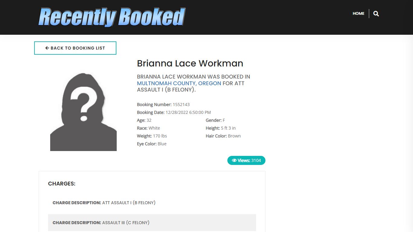 Recent Booking / Mugshot for Brianna Lace Workman in Multnomah County ...